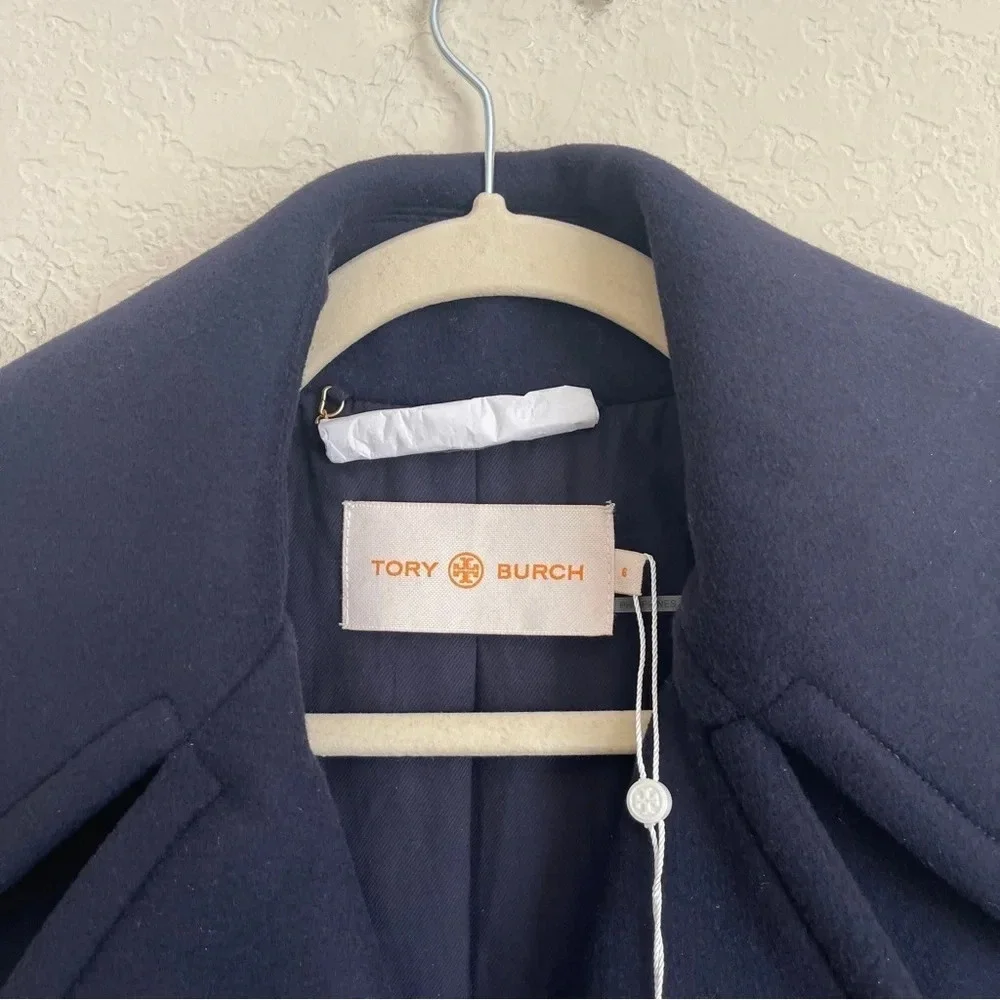 NWT Tory Burch‎ WOOL CASHMERE COAT Navy Knee Length